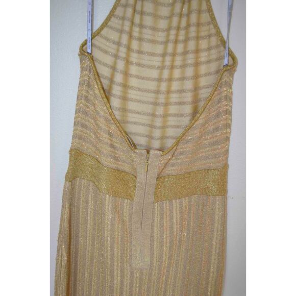 Herve Leger Gold Knit Halter Maxi Gown Size Large - Picture 11 of 11